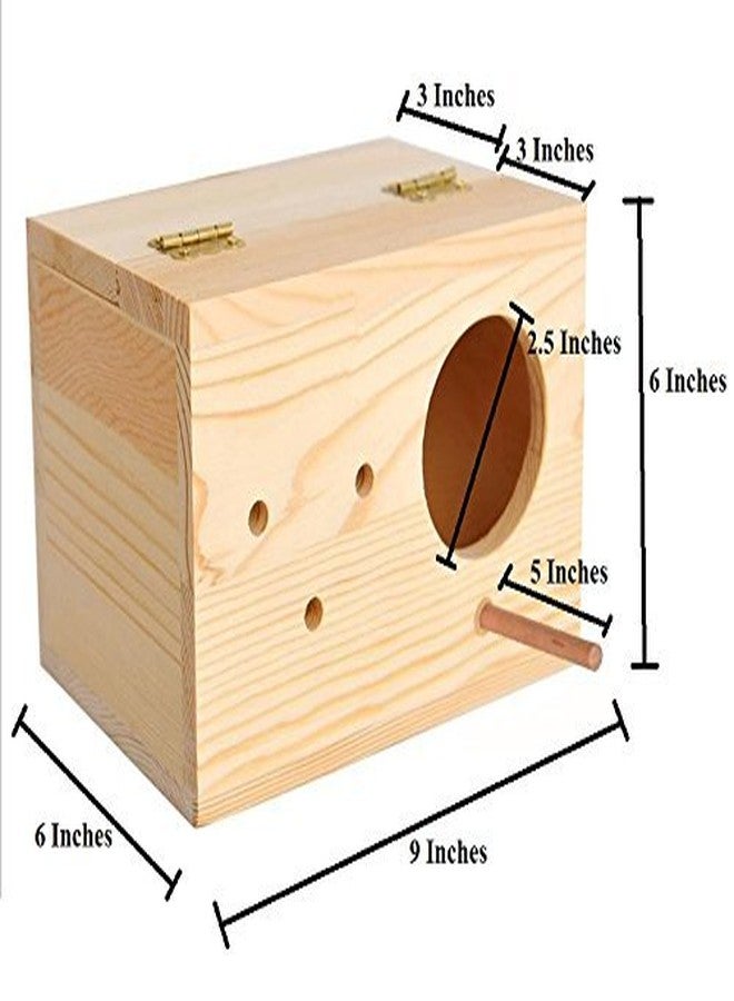 Sage Square Natural Wood Mountable Nest Cum Breeding Box with Perch Attached for Birds (9") - Image 3